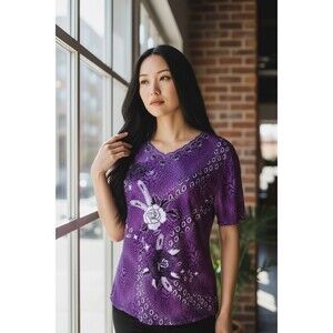 Vintage Whimsygoth T C Fashion Shirt, Size Large, Floral Design W/ Bling, Fairy